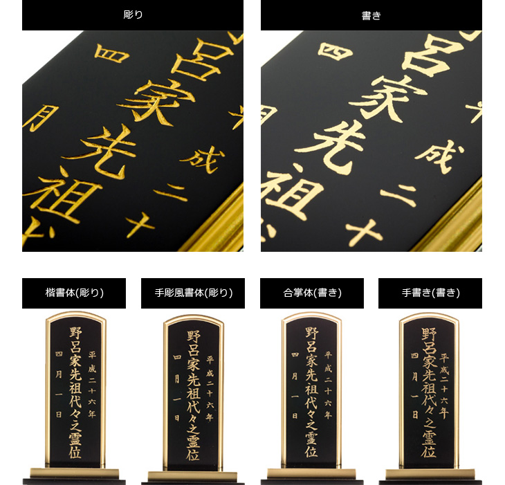 「彫り」か「書き」か?「白」か「金」か?位牌の文字いろいろ