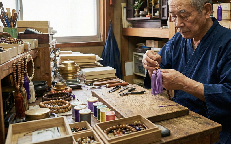 三重県松阪市での数珠・念珠修理ビフォーアフター(紐切れ・房交換)